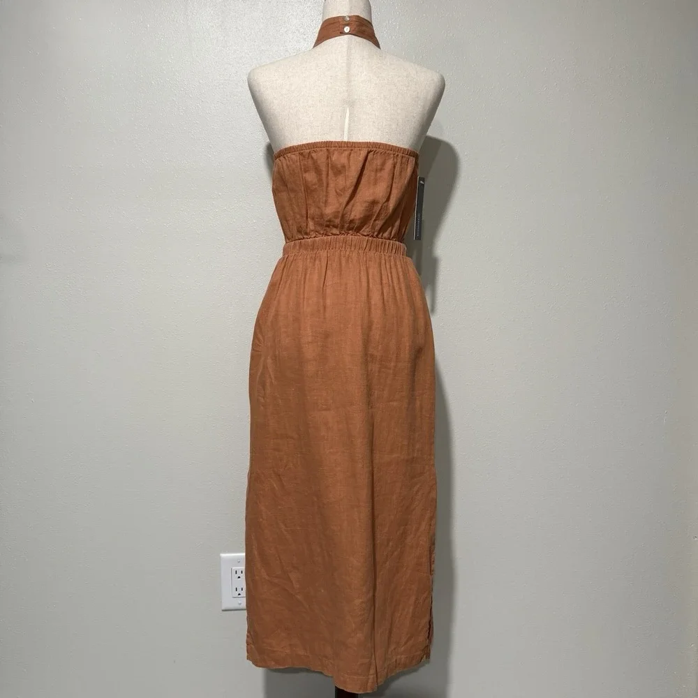 Anthropologie Cloth & Stone Linen Cross Halter Maxi Dress Size XS Orange Coastal - Picture 2 of 10